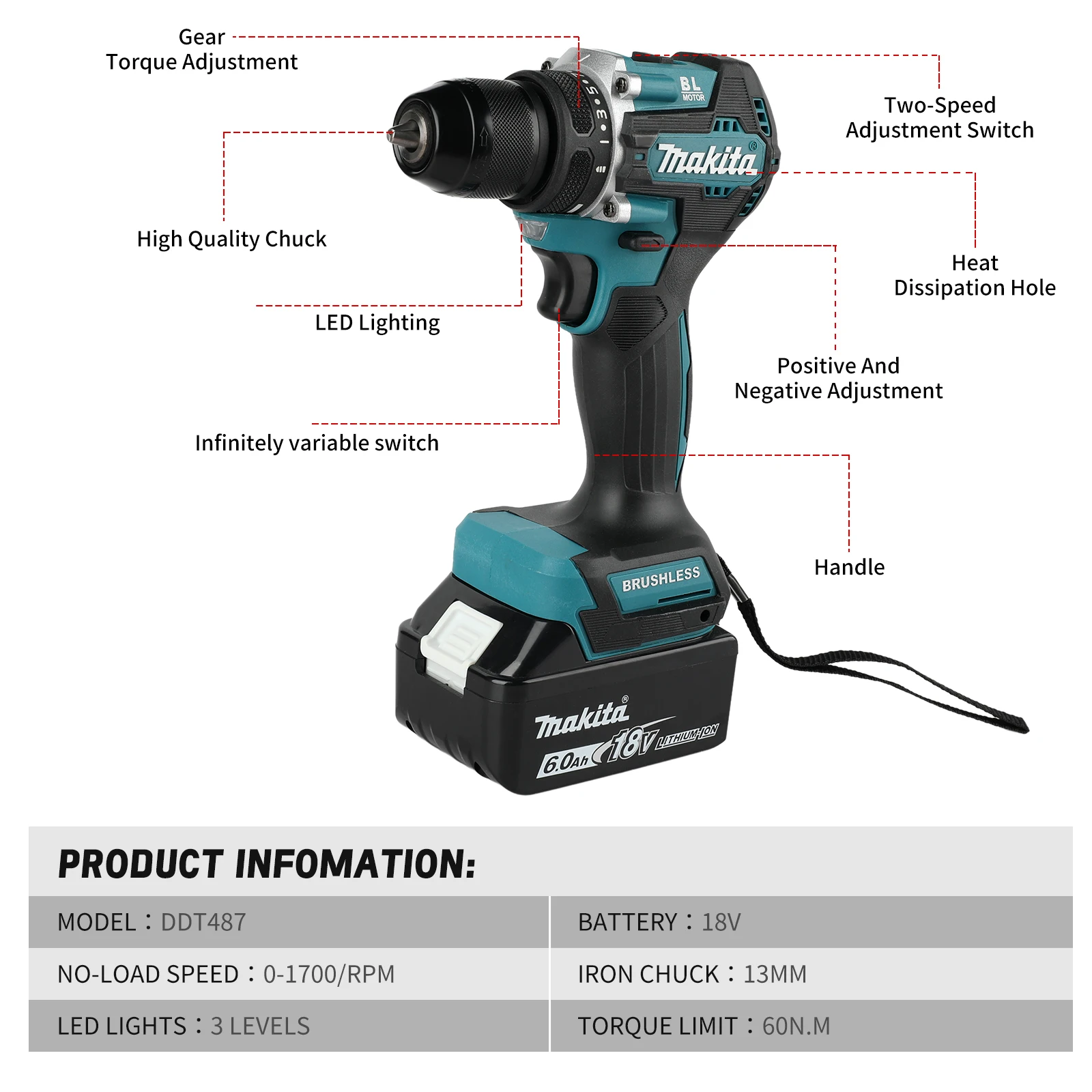 마키타 DDF487 18V 리튬 드릴 드라이버 10mm - Makita Drill Ddf484 리뷰 및 가격